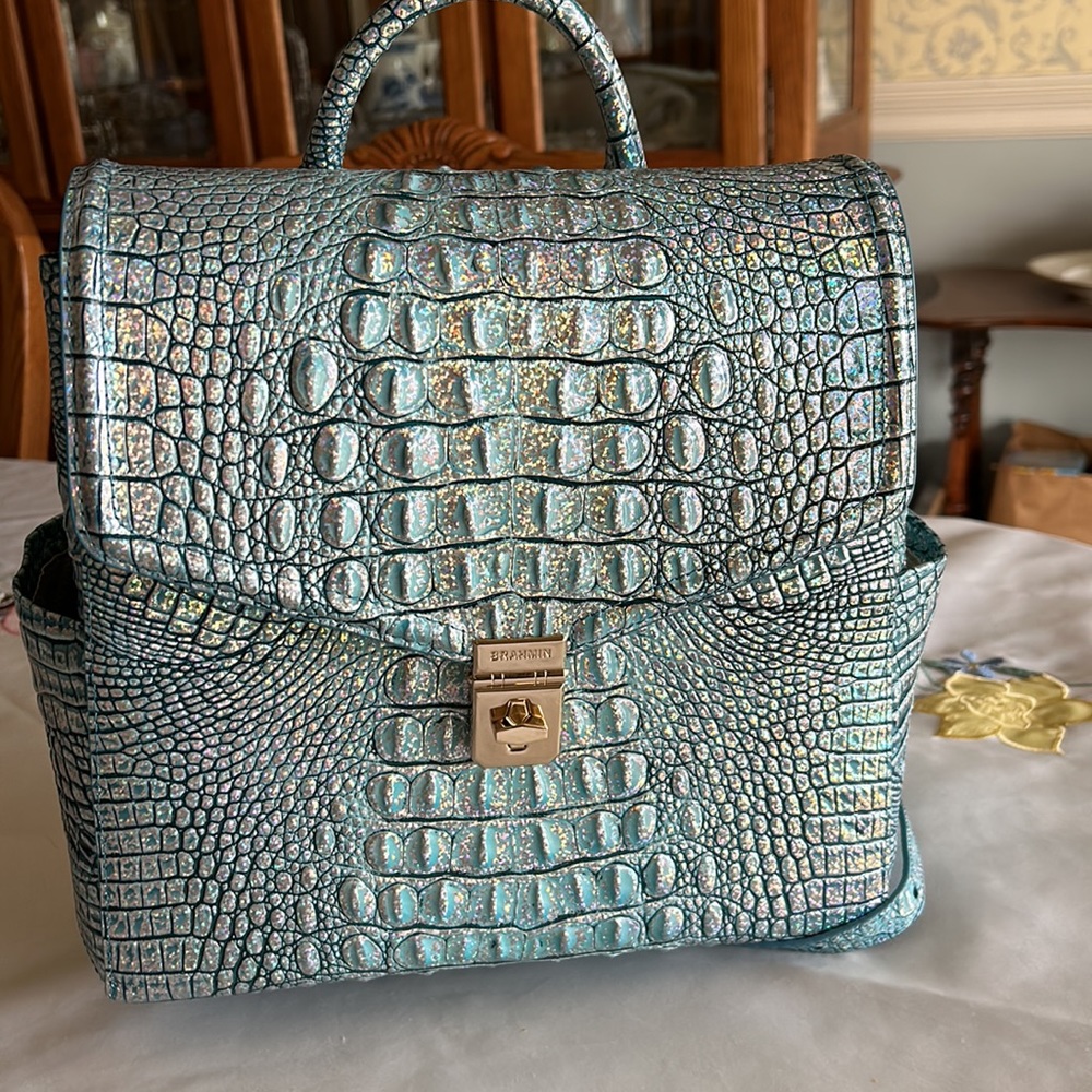 NWT BRAHMIN Liz Melbourne Backpack Arctic Blue leather Bag